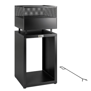 Outsunny Lareira 39 x 39 x 87 cm Lareira com depósito de lenha grelha para carvão pés ajustáveis, Preto