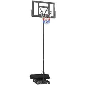 SPORTNOW Aro de Basquete para Exterior 135-305cm Altura Ajustável Rápida Suporte de Basquete com Placa Traseira 110x70cm Resistente a Quebras 2 Rodas