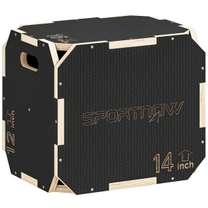 SPORTNOW Cajón Pliométrico de Madera 3 en 1 con 3 Alturas Diferentes Asas sin Esquinas Entrenamiento de Salto 41x36x31 cm Negro