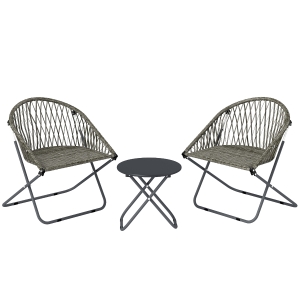 Outsunny Patio Bistro Set, Folding Patio Furniture Set with 2 Chairs and Table, Grey
