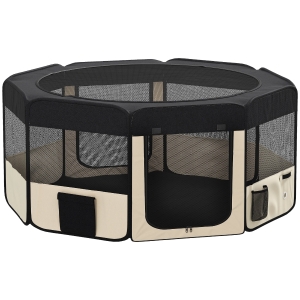 PawHut Parque Dobrável para Cães e Gatos Cercado Portátil para Animais Pequenos em Tecido Oxford Impermeável com 2 Portas Ø90x41 cm Preto