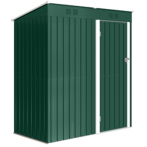 Outsunny Abrigo de Jardim Exterior 1,37 m² 163x90x179 cm com Porta com Fechadura e Grelhas de Ventilação Verde