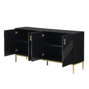 Credenza moderna con 4 ante e ripiani regolabili in altezza, in MDF, 160x40x80,5 cm, Nero