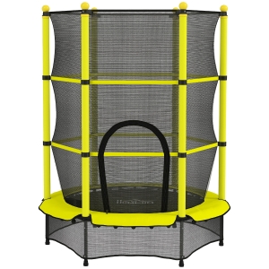HOMCOM Cama Elástica Infantil Ø140 cm para Crianças dos 3-10 Anos com Rede de Segurança, Suporta até 50 kg, para Interior e Exterior, Amarelo