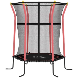 HOMCOM Trampolin für Kinder, Ø163,5 cm, mit Sicherheitsnetz, gepolstert, Stahl, belastbar bis 50 kg, Schwarz & Rot