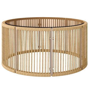 Outsunny Bijzettafel van polyrattan - Koffietafel met gehard glazen tafelblad - Tuintafel met stalen frame - 70 x 70 x 33 cm - Bruin
