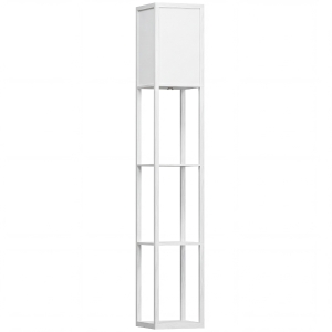 HOMCOM Lámpara de Pie con Estantes de Almacenaje, Lámpara de Lectura Moderna, Pantalla de Acrílico, Casquillo E27, para Decoración, Salón, Dormitorio, Oficina, Blanco