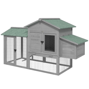 PawHut Poulailler bois Poulailler avec enclos extérieur Nichoir Rampe Tiroir extractible pour 2-4 poules 168x75x103cm Gris
