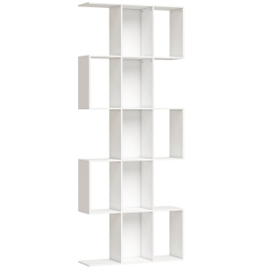 HOMCOM Estante de 5 Níveis Estante de Livros Estreita Estante em Forma de S 80x24x200 cm Branco com Efeito Madeira