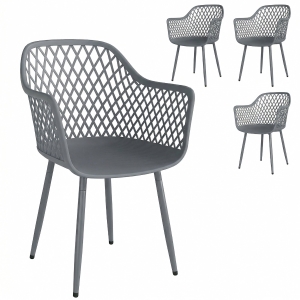 Outsunny Conjunto de 4 Cadeiras de Jardim Resistentes a UV em Plástico com Apoio de Braço e Encosto 56x51x84 cm Cinza Escuro