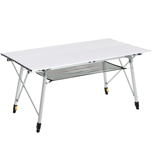 Outsunny Mesa de Pícnic Portátil de Aluminio con Altura Ajustable Estante y Bolsa de Transporte 120x69x59-78 cm Plata
