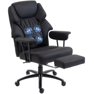 HOMCOM Fauteuil de bureau massant 3D avec repose-pieds, chaise d'ordinateur réglable avec dossier haut, rembourrage Leathaire, noir