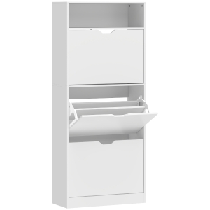 HOMCOM Sapateira Estreita com 3 Gavetas Rebatíveis Prateleiras Ajustáveis e Compartimento Aberto Capacidade para 12-18 Pares Branco