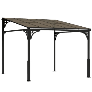 Outsunny 3 x 2.87 m Metal Lean-to Pergola, Wall-Mounted Hardtop Garden Pergola with Polycarbonate Roof and Metal-Aluminium Frame