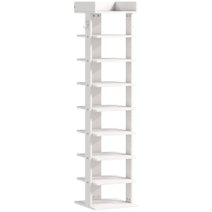HOMCOM Estante para Sapatos 9 Níveis Organizador de Sapatos em Madeira com Bandeja Superior e 2 Ganchos, para Entrada, Branco