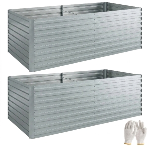 Outsunny Conjunto de 2 canteiros galvanizados, 180 x 90 x 60 cm Canteiros metálicos com borda segura, Prateado