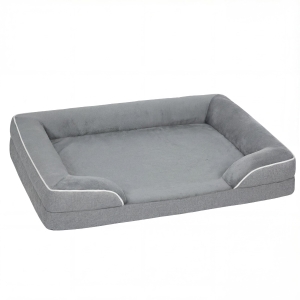 PawHut Lit pour Chiens Moyens Lit pour Chats avec Base Antidérapante Housse Amovible et Lavable 91,5x68,5x16,5 cm Gris