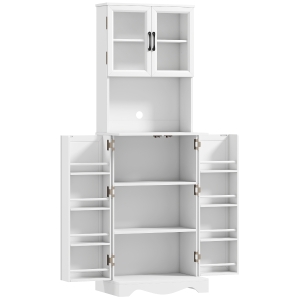 HOMCOM Hochschrank Küche Küchenschrank 4 Türen 8 Gewürzhalter Arbeitsfläche verstellbares Regal 60x39,5x179,6cm weiß