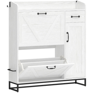 HOMCOM Schmaler Schuhschrank mit 2 Klappschubladen Verstellbare Einlegeböden für 12 Paar für wenig Platz 106,7x26x116cm Weiß