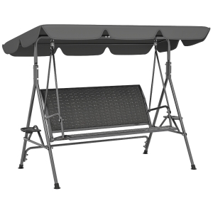 Outsunny Gartenschaukel 3-Sitzer aus PE-Rattan und Stahl mit Sonnendach und Getränkehalter, 204x112x150 cm, Grau