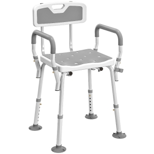 HOMCOM Taburet/Scaun de duș ergonomic înălțime reglabilă picioare antiderapante 56,5 x 53,5 x 87 cm alb și gri