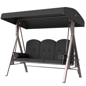 Outsunny Balancelle 3 places balancelle de jardin avec toit plateau coussin d'assise jusqu'à 360 kg Gris foncé