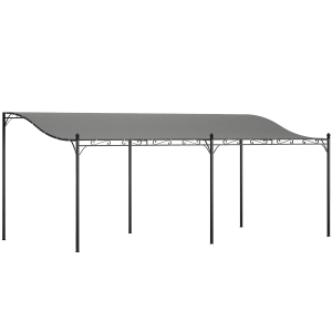 Outsunny Anbaupergola 3x6 m mit geneigtem Dach, Ablauflöchern und Metallgestell, Dunkelgrau