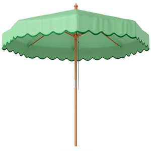 Outsunny Round Garden Parasol with Valance Retro Chic Wood-Effect UV Sun Protection 230cm Light Green
