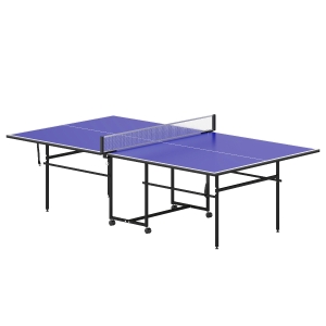 SPORTNOW Stół do tenisa stołowego, składany, przenośny, 2 rakiety, 3 piłki, rama metalowa, 274x152,5x76 cm, Niebieski