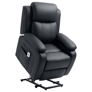 HOMCOM Riser and Recliner Chair with Massage, PU Leather Power Lift Chair for Elderly with Thick and High Back, Headrest, Removable Armrests, Footrest, Side Pockets, Electric Lift Armchair, Black