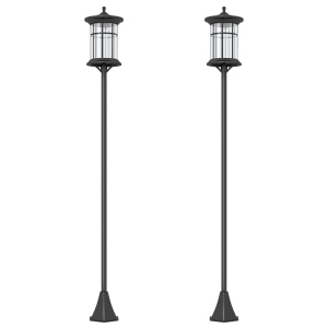 Outsunny Set 2 Lămpi Solare cu Autonomie de 6h și Fixare în Sol, din Oțel Inoxidabil și ABS, 23,5x23,5x184 cm, Negru