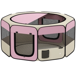 PawHut Parque Plegable para Perros y Gatos Corralito Portátil para Animales Pequeños Impermeable de Tela Oxford Ø120x58cm Rosa