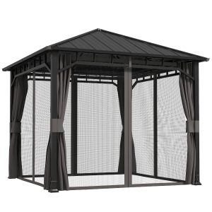 Outsunny Pawilon ogrodowy 3 x 3 m Wodoodporny Trwały Zimoodporny z Bocznymi Ścianami, Siatkami, Hakiem, Hardtop Ciemnoszary