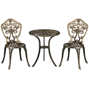Outsunny Conjunto Bistrô para Jardim em Alumínio 3 peças 2 Cadeiras Mesa Redonda com Efeito Ferro Forjado