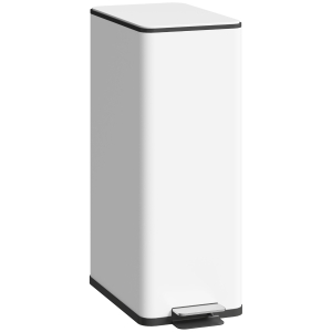 HOMCOM Lixeira 20 L, tampa Soft-Close, compartimento para desodorizante, resistente a impressões digitais, aço inox, branco