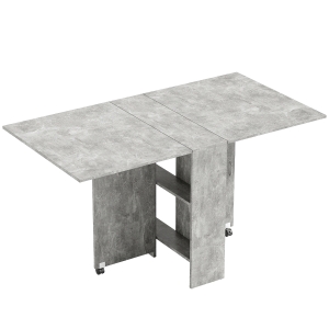 HOMCOM 80-140 cm Folding Dining Table for 4-6 People, Drop Leaf Table with 2-Tier Shelves, Rolling Casters, for Small Spaces, Kitchen, Flat, Dining Room, Cement Grey