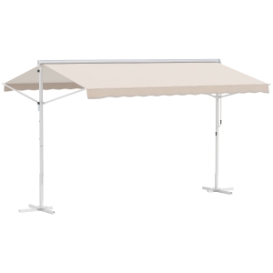 Outsunny Toldo Dupla Inclinação 4x3 m Retrátil Manual Inclinação Ajustável Metal Epóxi Branco Poliéster Impermeabilizado Anti UV Bege