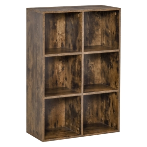 HOMCOM Librería de 3 Niveles Estantería para Libros con 6 Cubos de Almacenaje para Estudio 65,5x30x97,5 cm Marrón Rústico
