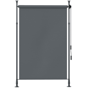 Outsunny Toldo Manual Retrátil de Pé Comprimento Ajustável Manivela Instalação sem Perfuração Metal Alu. Poliéster Cinza Escuro