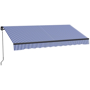 Outsunny Toldo Retrátil Manual para Varanda Inclinação Ajustável Manivela Estrutura em Alumínio Poliéster Azul Branco