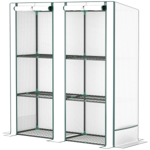 Outsunny Serre de jardin avec étagères métalliques à 3 niveaux serre de balcon couverture PE toit incliné 144 x 48 x 152 cm blanc