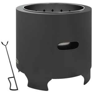 Outsunny Braseiro sem Fumaça Lareira a Lenha Exterior Redondo Portátil em Metal com Ferro para Lareira Diâmetro 45 cm Preto