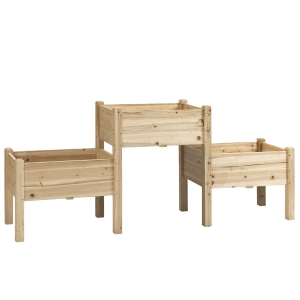 Outsunny Jardineira Elevada Quadrada Horta 2 Andares 184x45x80 cm Inserções de Irrigação Madeira de Pinho Pré-oleada