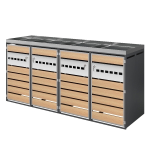 Mülltonnenbox mit integriertem Pflanztrog, vier abschließbare Einzeltüren, 264 x 80 x 124,5 cm, Grau+Naturfarbe