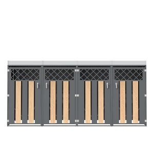 Abschließbare Mülltonnenbox, für 4 Standardtonnen mit integriertem Blumentrog, 264 x 80 x 124,5 cm, Grau+Naturfarbe