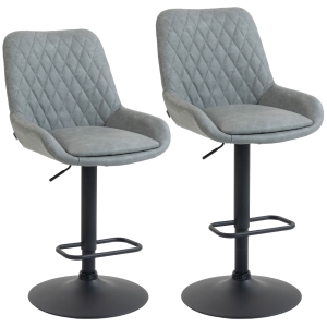 HOMCOM Set of Two Faux Leather Retro Bar Stools - Light Grey