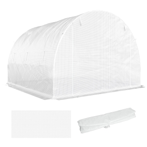 Outsunny Bâche de Rechange Serre Tunnel 9 m², bâche 3 x 3 x 2 m PE Anti-UV imperméable 6 fenêtres + Porte Enroulable zippée blanc