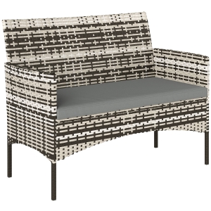 Outsunny 2-osobowa sofa rattanowa na taras z poduszką, antypoślizgowe maty, stalowa rama, jasnoszara