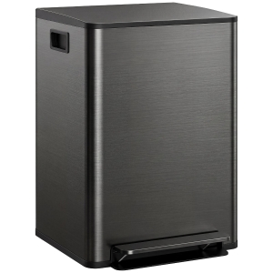 HOMCOM 60L Dual Compartment Stainless Steel Bin, with Deodoriser Holders - Black