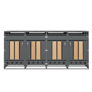 Mülltonnenbox mit hydraulischem Klappdeckel, 4 Fächer, abschließbare Türen, 264 x 80 x 118,5 cm, Grau+Naturfarbe